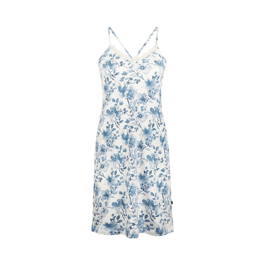 Robe de nuit fleurs blanc bleu
